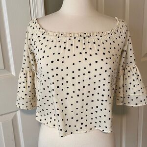Amuse Society Off the Shoulder Top, Cream and Black Polka Dots, Women's Size XS